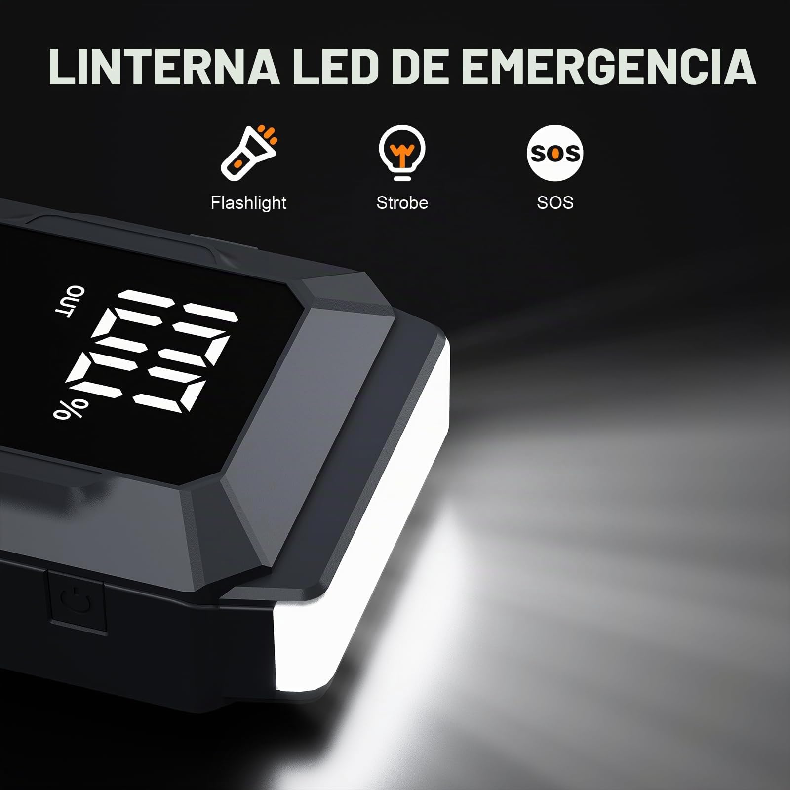 Povasee Arrancador de Baterias de Coche, 5000A Arrancador de Coches (hasta Todo Gas/10L Diésel) con 3" Pantalla LCD, Salidas USB Duales y LED, Booster para Vehículos 12V