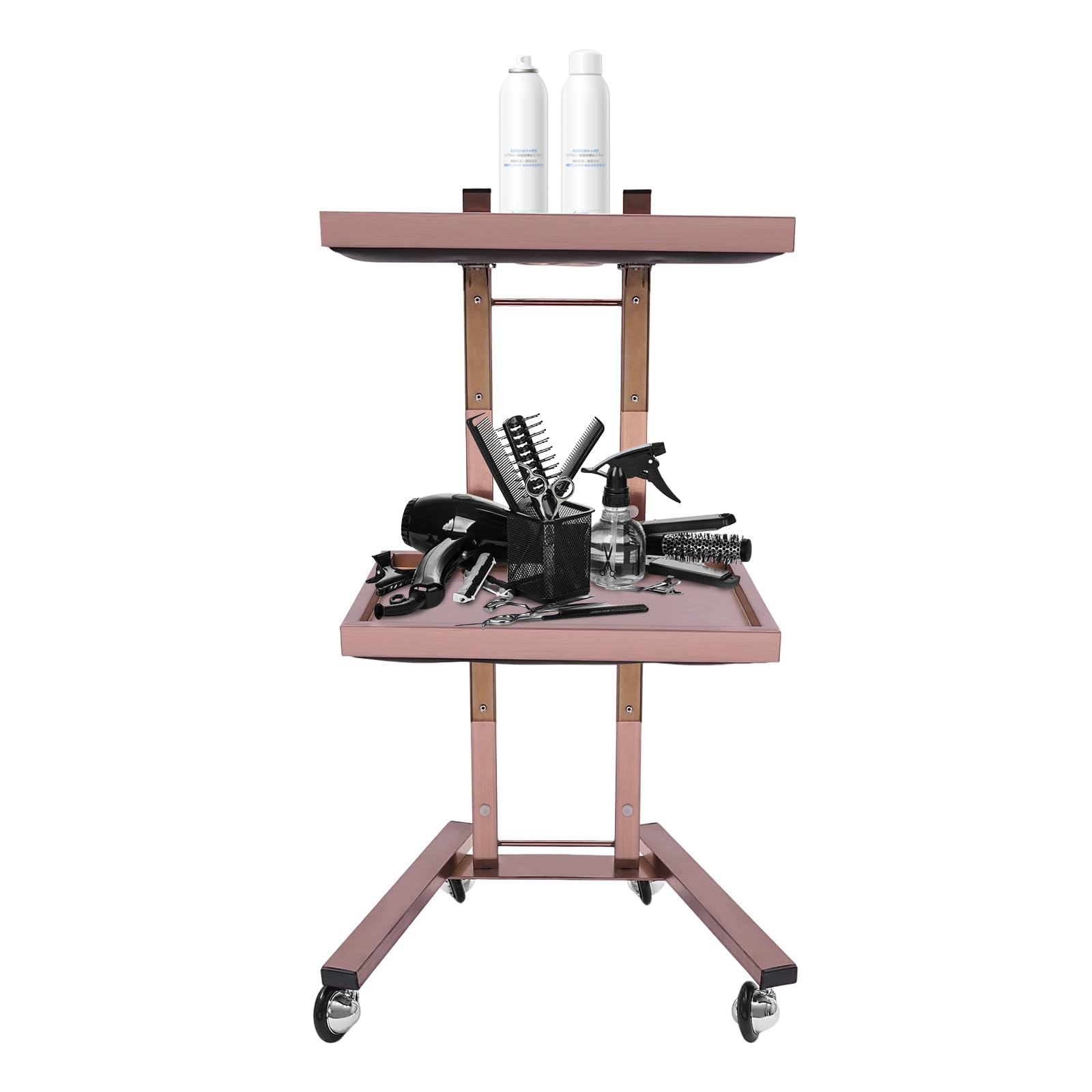 2 Tier Silver Salon Trolley, Metal Esthetician Rolling Cart Storage Stand with Tray and Wheels, Rolling Tattoo Tray with Storage for Bedroom, Tattoo-Shop, Beauty Shops