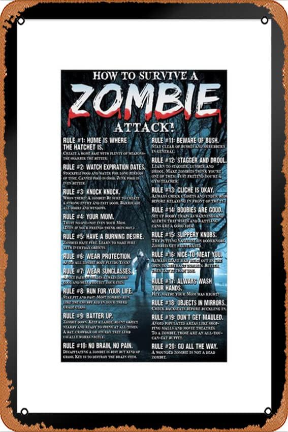 Metal Poster Retro Tin Sign How To Survive A Zombie Attack