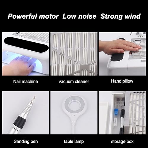 Miniatura 9 de Colector de polvo de uñas 6 en 1 para uñas acrílicas de 48 W, máquina de pulir con lámpara de uñas, aspiradora de uñas