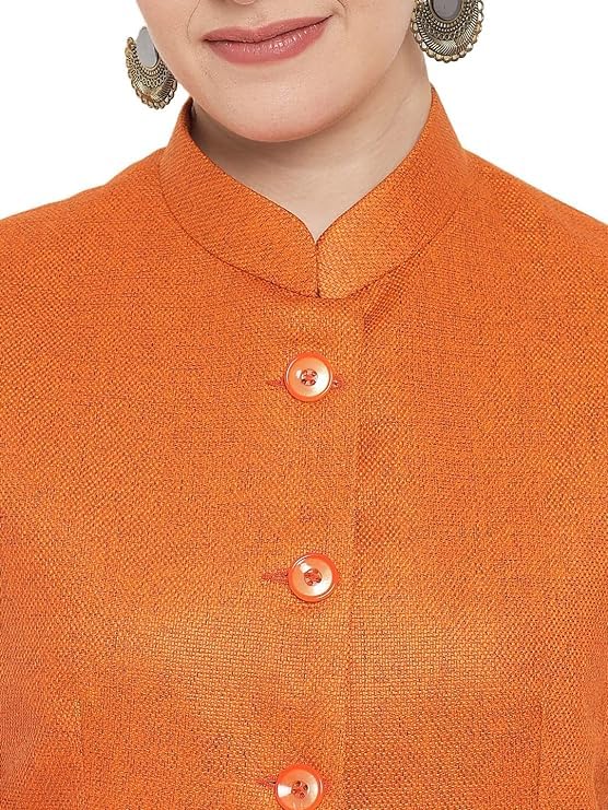 Image of Vastraa Fusion Solid Indian Traditional Ethnic Waistcoat Festive Woolen Nehru Jacket for Women