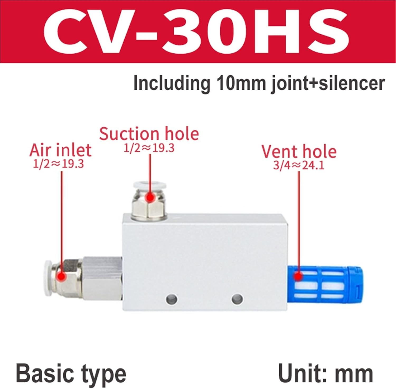 1pcs CV-10HS CV-15HS CV-20HS CV-25HS CV-30HS Vacuum Generator Thread Dia Vacuum Ejector Suction Cup Negative Pressure(CV-30HS PC10)