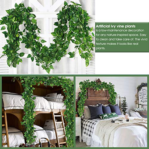CQURE – Guirlanda artificial de 2,8 m, guirlanda de hera, videira falsa, resistente a UV, folhas ver