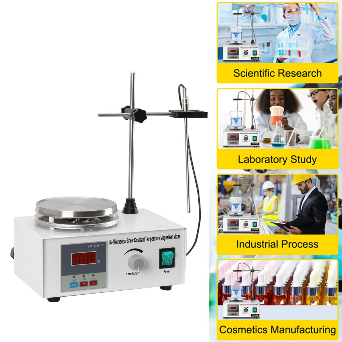 Magnetic Stirrer 220v Agitatori Magnetico Riscaldati, Lab Agitatore Magnetico con Piastra riscaldante e Barra agitatrice Magnetica, con Display Digitale della Temperatura 0-2000 Giri/min.