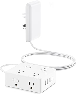 Flat Extension Cord with Outlet Cover, Olcorife Flat Plug Power Strip with 8 Outlets and 4 USB Ports, 2000 Joules Surge Protector, 3 FT Cord Hidden Outlet Extender for Tight Spaces
