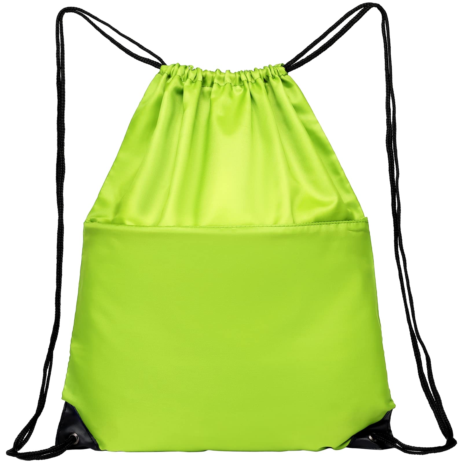Drawstring Backpack, MISSMOON 210D Nylon Foldable Sports Gym Drawstring Tote Bag pack Sack W Zipper Side Pocket For Men Women, Apple Green