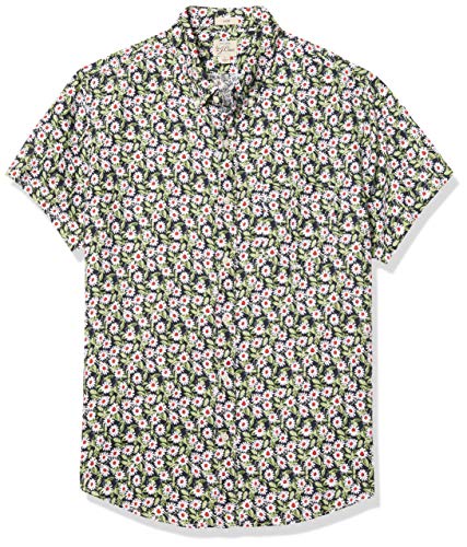 J.Crew Mercantile Men's Short Sleeve Linen Shirt, Navy Multi, M