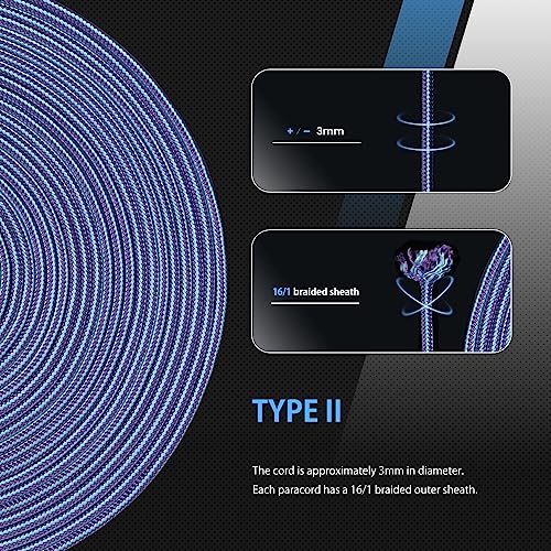 Abma Cord Paracord 425 lbs 3mm 100% Nylon 30M - Purple & Sky Blue, Stripes-purple & Sky Blue, 30 Meters - Image 4