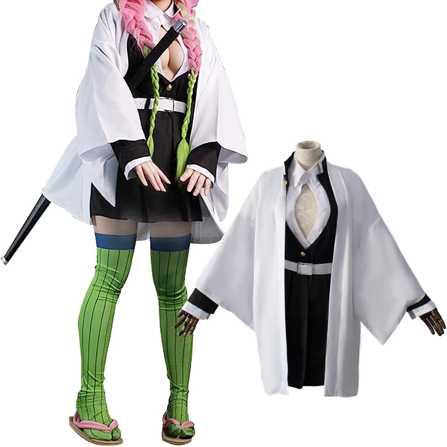 Anime Cosplay Costume Kanroji Mitsuri Outfits Cape Christmas Halloween Uniform for Kids Girls and Women (Kanroji Mitsuri, Medium)