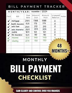 Monthly Bill Payment Checklist: Your Log Book to Organize and Track Bills for Over 48 Months with 1800 Billing Records Included