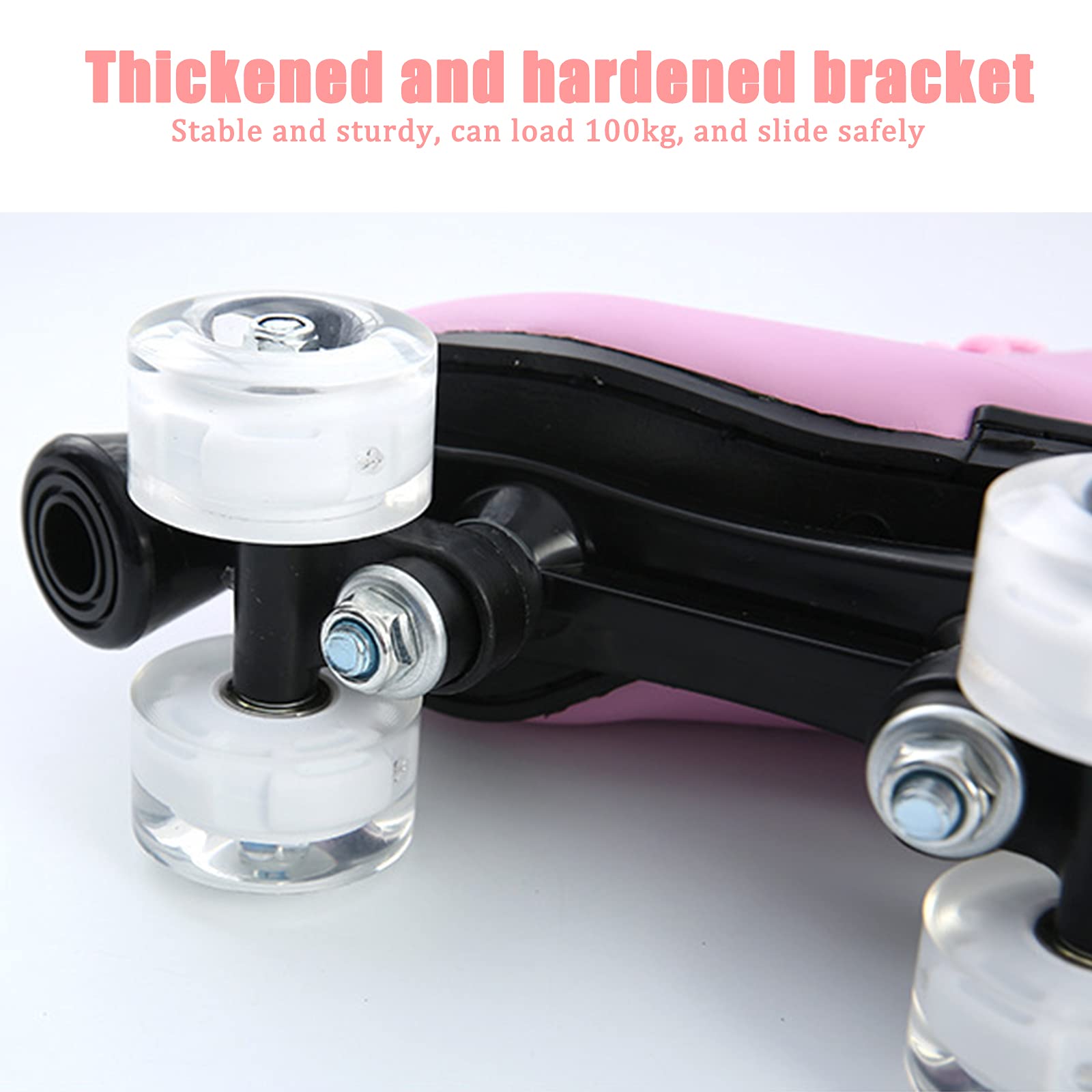 Klzzuk Patines Rosas para Mujer, Patines Paralelos Clásicos de Cuero de PU Patines de Dos Hileras de 4 Ruedas con Ruedas de PU Intermitentes, Roller Skates Brillantes para Interiores y Exteriores