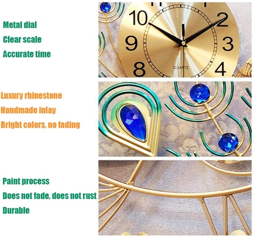 Image of Luxury Peacock Wall Clock Large 85X55 CM Fancy Modern Art Decor | Decorative WallClocks for Living Room Non-Ticking Silent-10 inch Metal Dial | Elegant Crystal Beautify Style | Peacock-Bird Branch