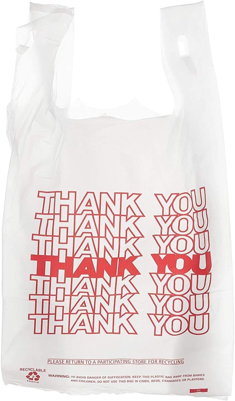 EcoQuality Plastic White Thank You T-Shirt Bags 2000ct, 1/6 Shopping Bags, Grocery Bags, Poly Bags, Multi-Use, Medium Size, Reusable Carry Out Bags (22 x 12 x 8 inches) (18 Micron)