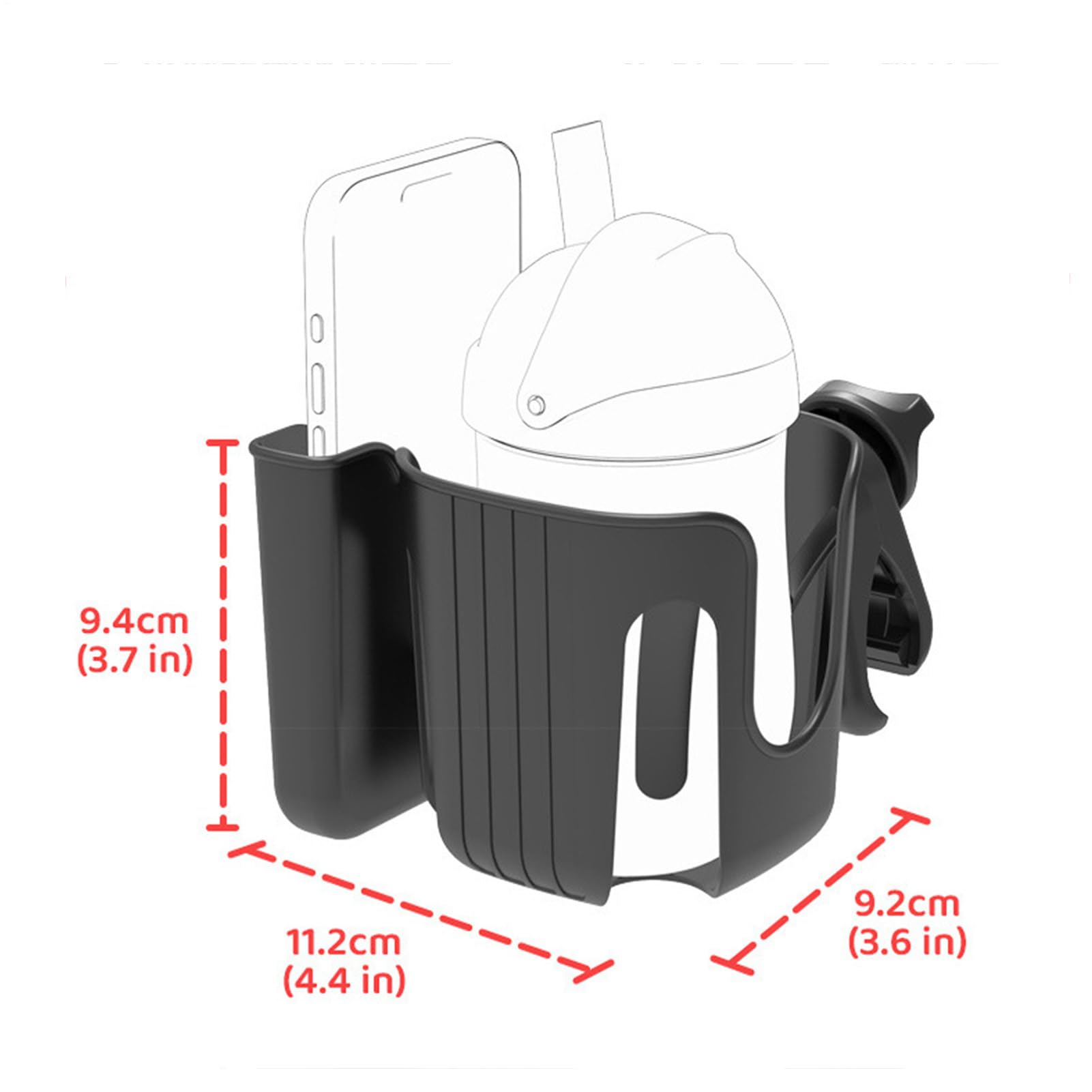 Supporto per portabicchieri per passeggino, supporto per telefono e bicchieri, robusto, regolabile, rimovibile, organizer per scooter, telefono, sedia a rotelle, deambulatore, mobilità, scooter e bici