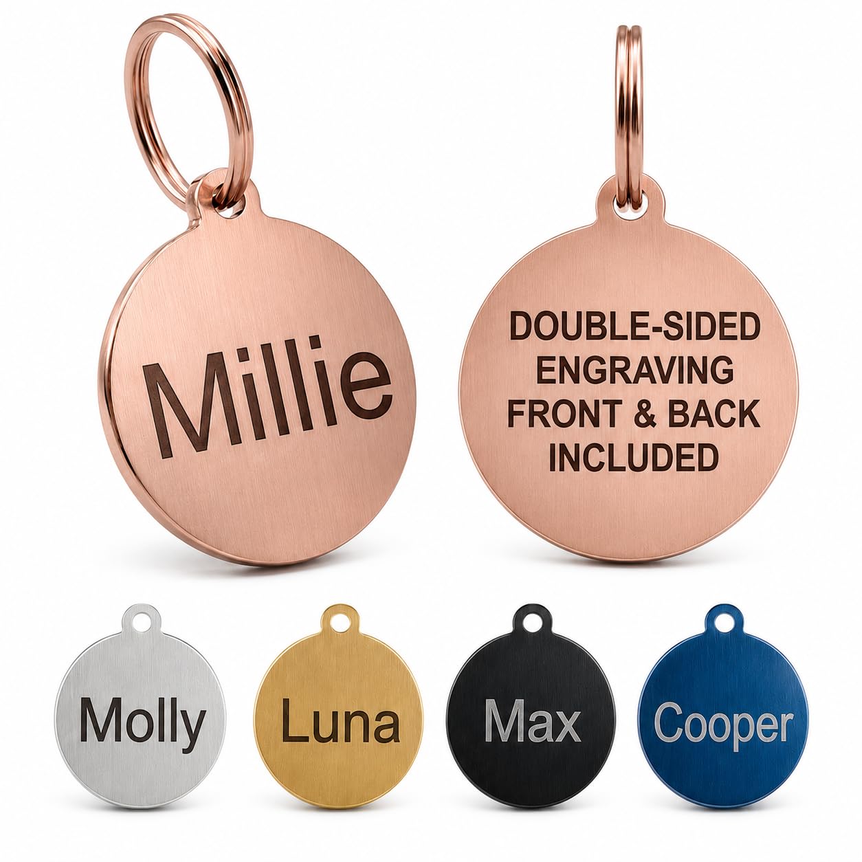 Personalised Laser Engraved Stainless Steel Dog and Cat ID Tags, Available in 5 Colours and 2 Sizes (Rose Gold, Small (25mm)) โ image 1
