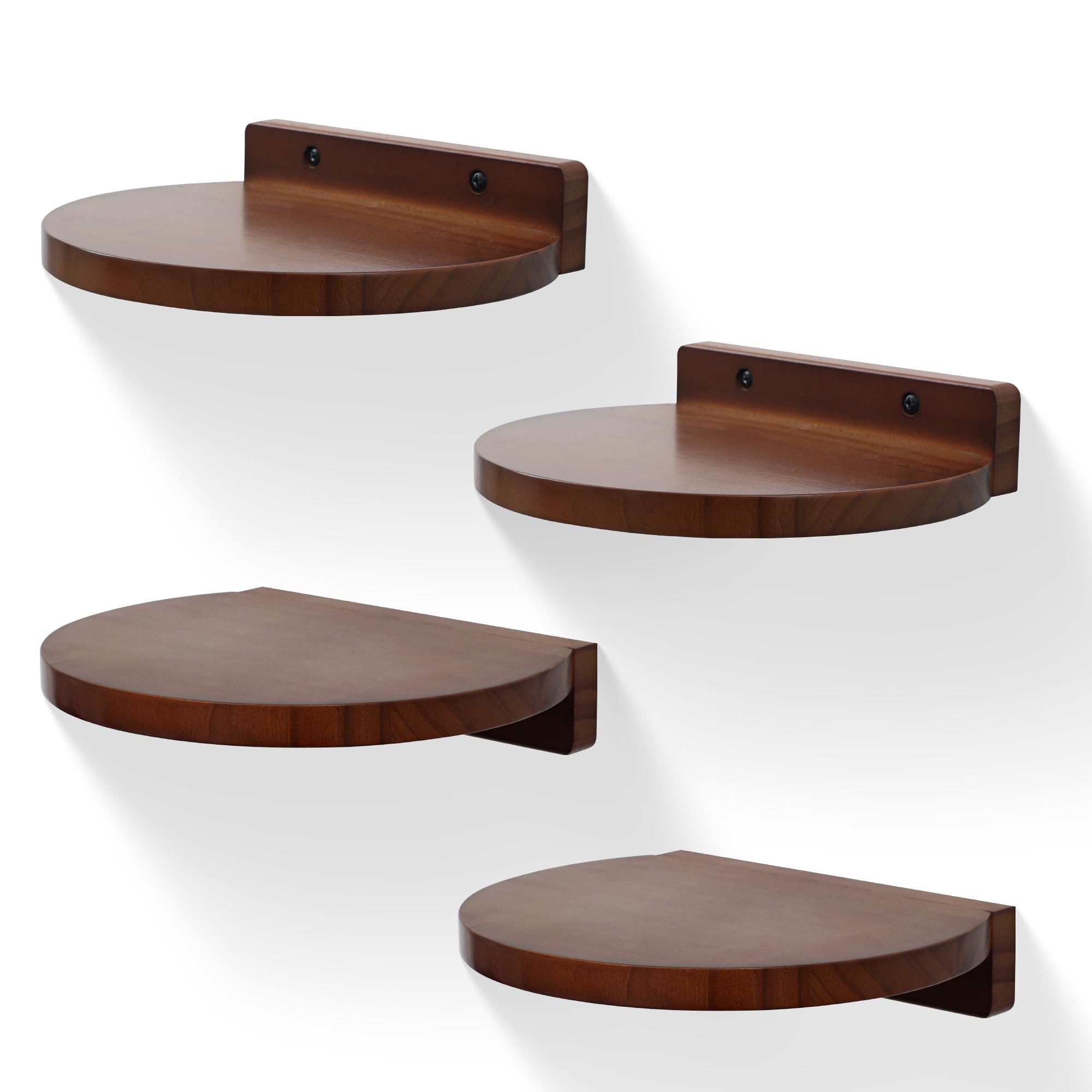 SEEKMOO Round Small Floating Shelves,Mini Wall Shelf for Speaker Plants Storage Display Set of 4,Solid Wood Ledges Elegant for Living Rooms Bedroom Bathroom Offices Home Decor,20CM,Wanult