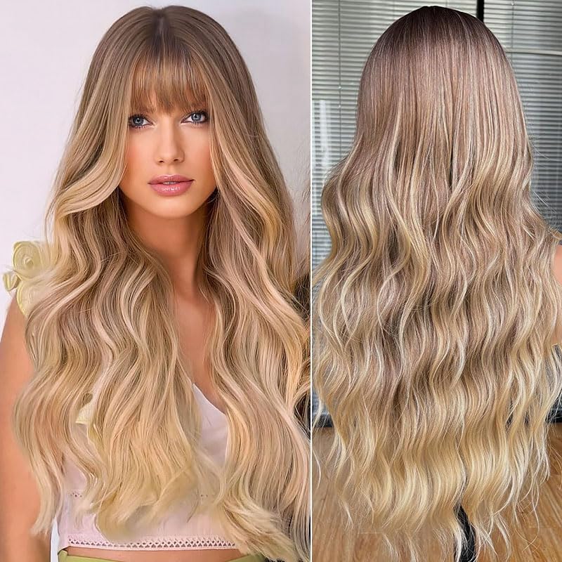 1/2PCS Blonde Wigs Wavy Curly Long Heat Resistant Fiber Costume Lace Front Short