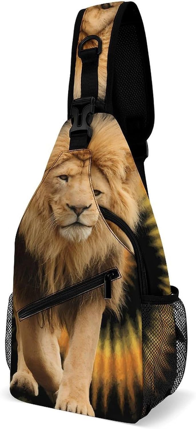 Tie Dye Lion Men Crossbody Sling Backpack Chest Bag | Travel Fanny Pack,Hiking Daypack,Print Shoulder Bags