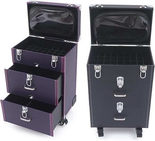 Miniatura 7 de MhdunueSK Estuche de tren de maquillaje, estuche de maquillaje rodante, organizador de esmalte de uñas, estuche de viaje de joyería con 4 ruedas,