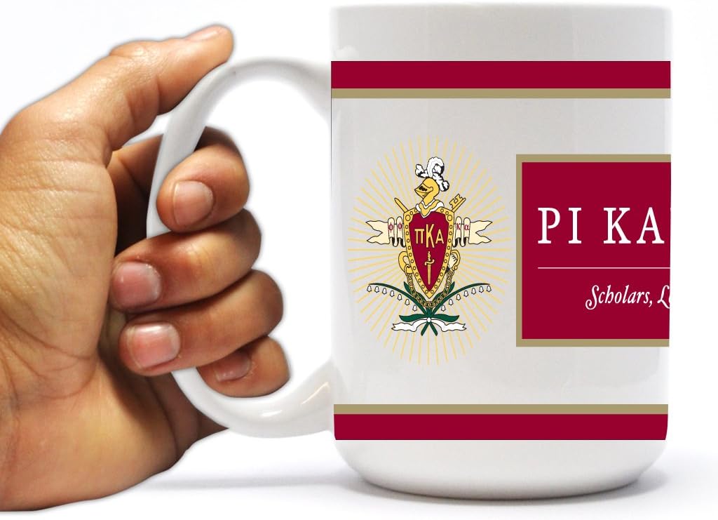 VictoryStore Ceramic Mugs - Pi Kappa Alpha, Crest with Three Red Stripes Coffee Mug, 15 ounces