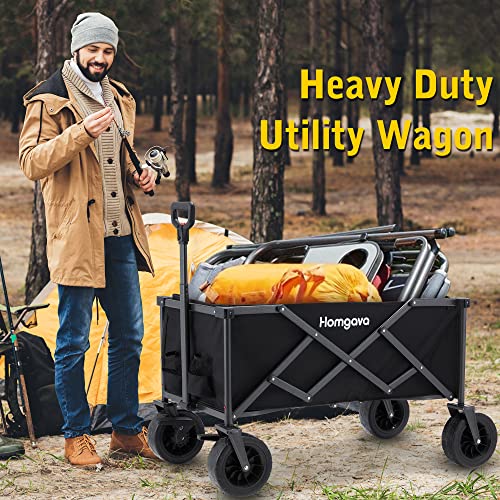 Homgava Foldable Wagon Cart With Big Wheels,Heavy Duty Beach Wagon With Brakes For Sand,Collapsible Folding Wagon Cart For Outdoor Camping Garden Shopping Grocery,Push Pull Utility Wagon,Black #TOP5