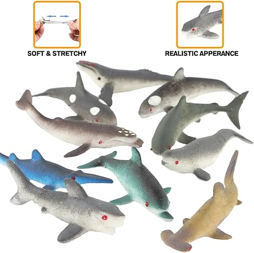 Yeonha Toys 6 Pcs 4.5-inch Rubber Frog and 20 Pcs Mini Rubber Shark Toy Set