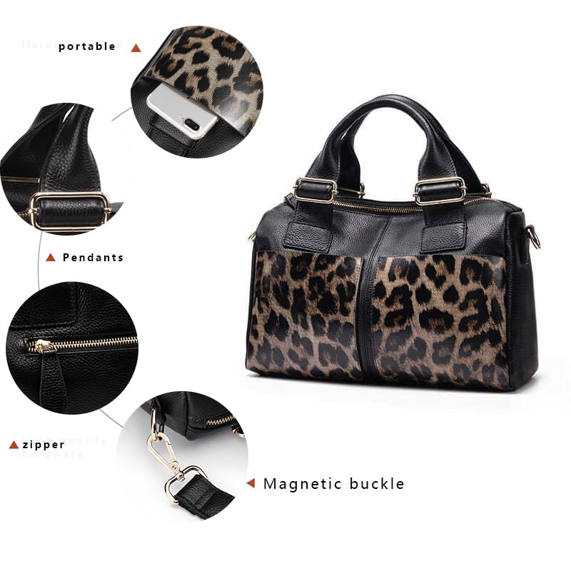 Airrani Leopard pattern genuine leather women's handbag with large capacity, fashionable and versatile top layer cowhide pillow bag,Cross-body bags, shoulder bags4