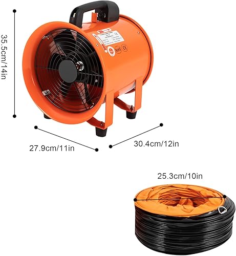 Miniatura 5 de BILPIKOGoo Utility BlowerExhaust Axial Hose Fan, 10 Inches, 1518 CFM Portable Ventilator, High Velocity Utility Blower, Low Noise Extractor Fan