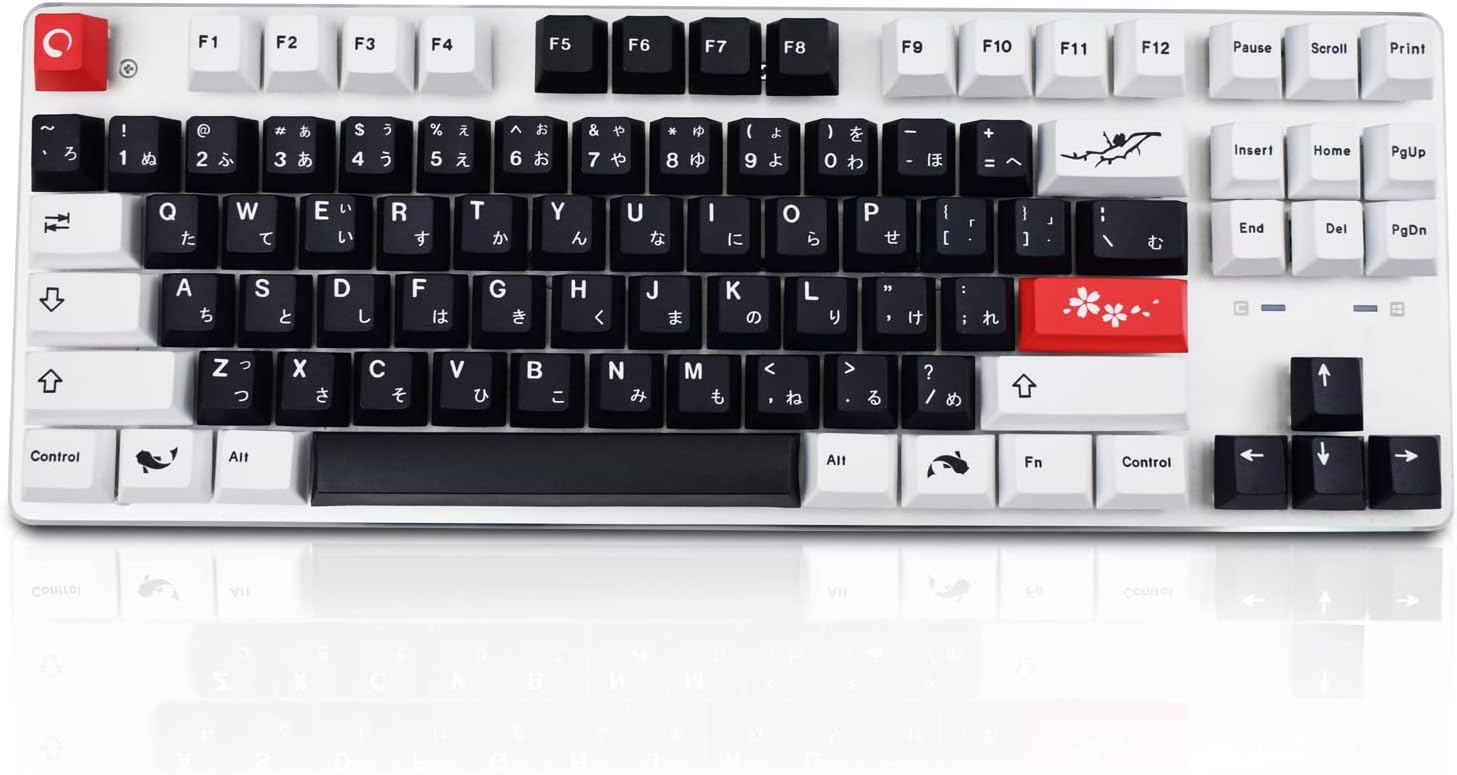 MOLGRIA Black and White Keycaps, 129 Set PBT Cherry Profile, Custom Japanese Font Keycaps for Gateron Kailh Cherry MX Switch 104/87/74/61 60 Percent Keyboard (Central Black)