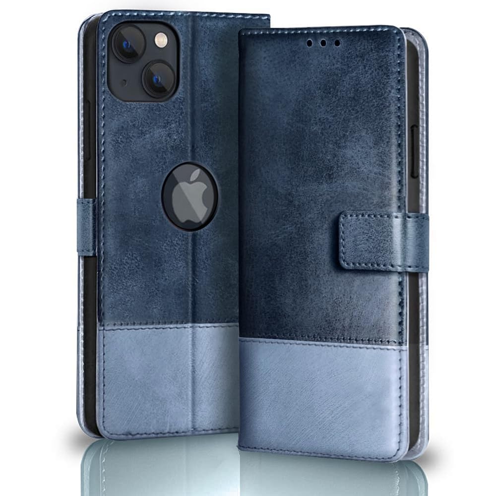 TheGiftKart Flip Back Cover Case for iPhone 14 | Dual-Color Leather Finish | Inbuilt Stand & Pockets | Wallet Style Flip Back Case Cover for iPhone 14 (Faux Leather, Blue & Sky) (B0CQ2WR3G5) Amazon Price History, Amazon Price Tracker