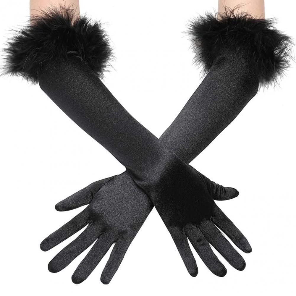 Long Opera Gloves Satin Feather Gloves 1920s Bridal Fancy Dress Gloves Wedding Prom Gloves Elbow Length Classic Gloves