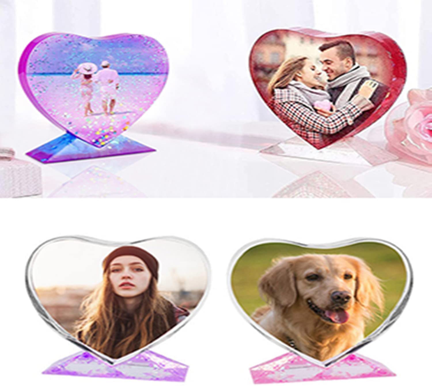 EnaMeena Set of 2 Heart-Shaped Display Pictures with Built-in Stand. Silicone Molds for Epoxy Resin Casting. Perfect for Home Decor, DIY Projects, and Art Creations.