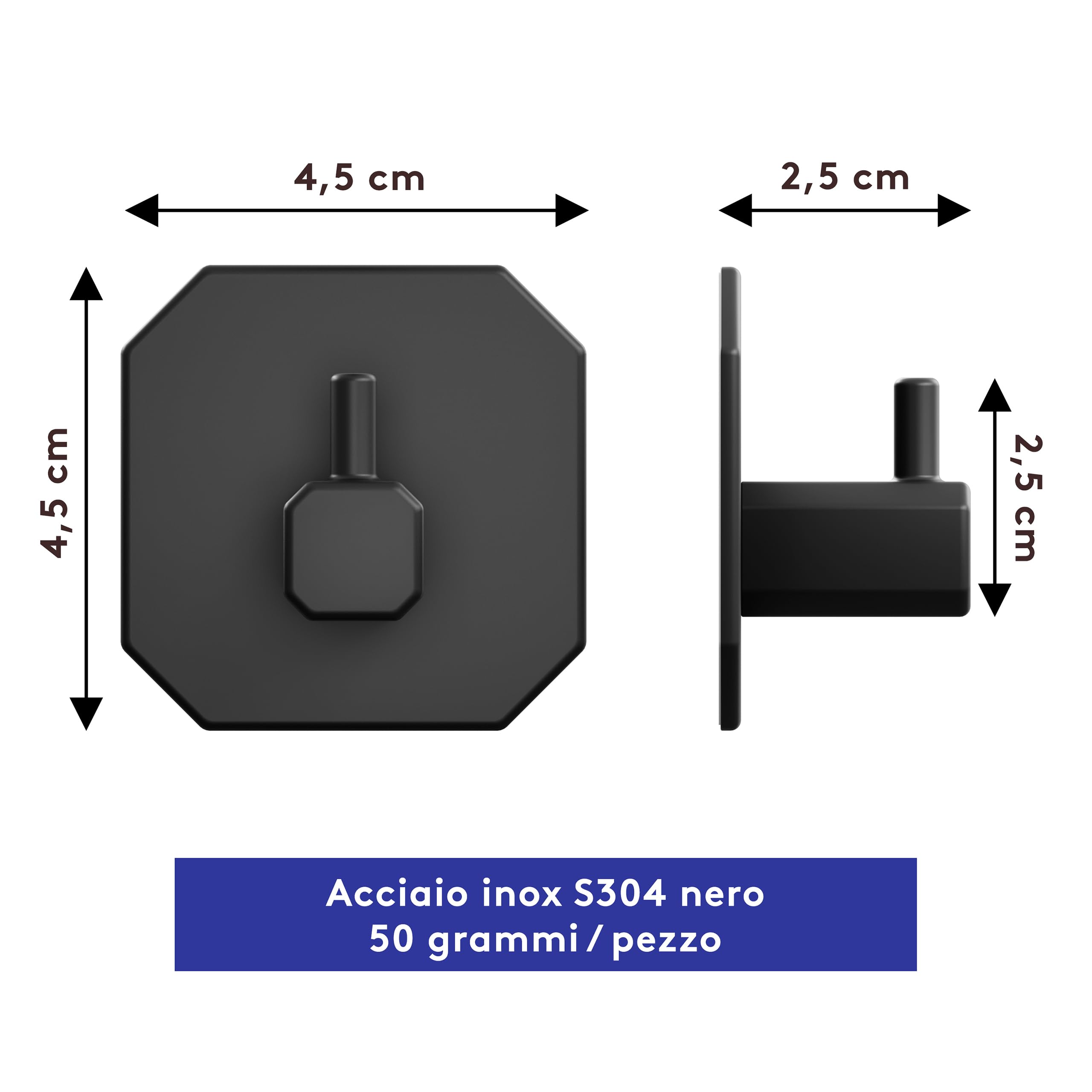 LIEBHEIM Ganci per asciugamani senza forare - nastro adesivo di montaggio TESA per una tenuta ottimale - ganci adesivi in acciaio inossidabile - autoadesivi (nero acciaio inossidabile, 4x 4.5 cm