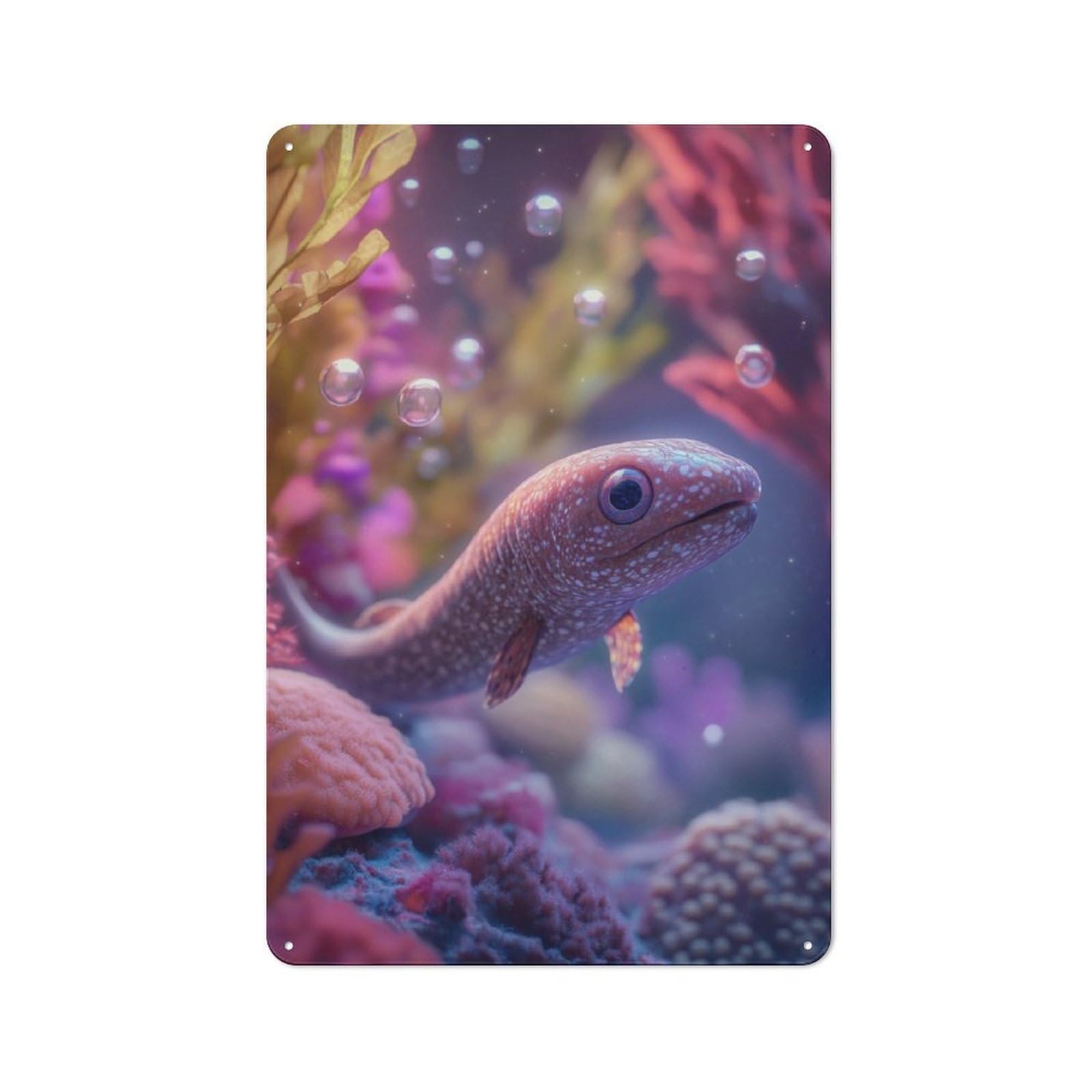 Junmoney Underwater Baby Eel Fish With Bubbles Retro Metal Wall Sign 30X20cm With For Café Or Home Bar, For Café-Style Decor Fans