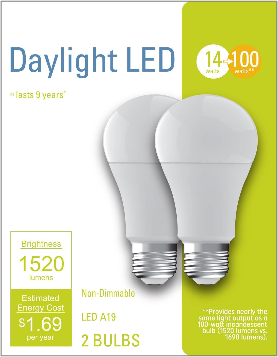 GE Lighting LED Light Bulbs, A19 Standard Bulb, 12 Watts (75 Watt Equivalent) Daylight, Medium Base, Non-Dimmable (2 Pack)
