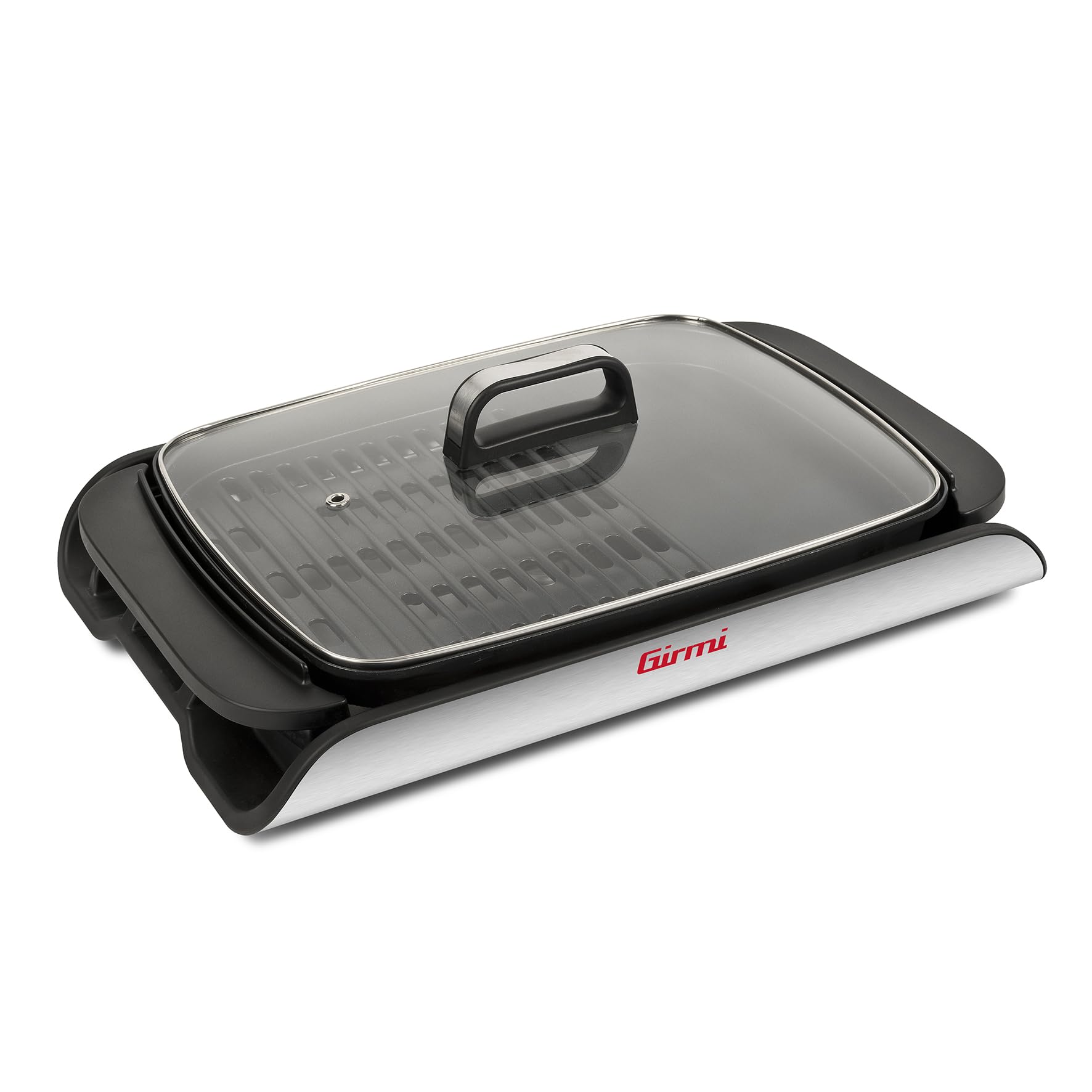 Girmi BQ91 Griglia e Barbecue, 2000W, Piastre Antiaderente XL 40 x 30cm con Doppio Utilizzo, Smokeless, Coperchio in Vetro Temperato, Temperatura Regolabile, Vassoio raccogli grasso, Grigio
