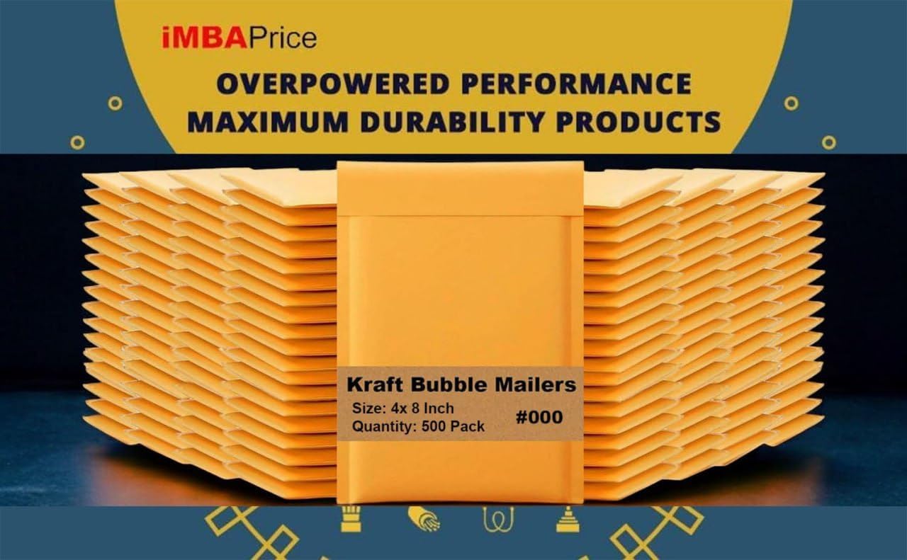 iMBAPrice 500#000 4x8 Kraft Bubble MAILERS Padded ENVELOPES (4 x 8) - Total 500 Envelopes