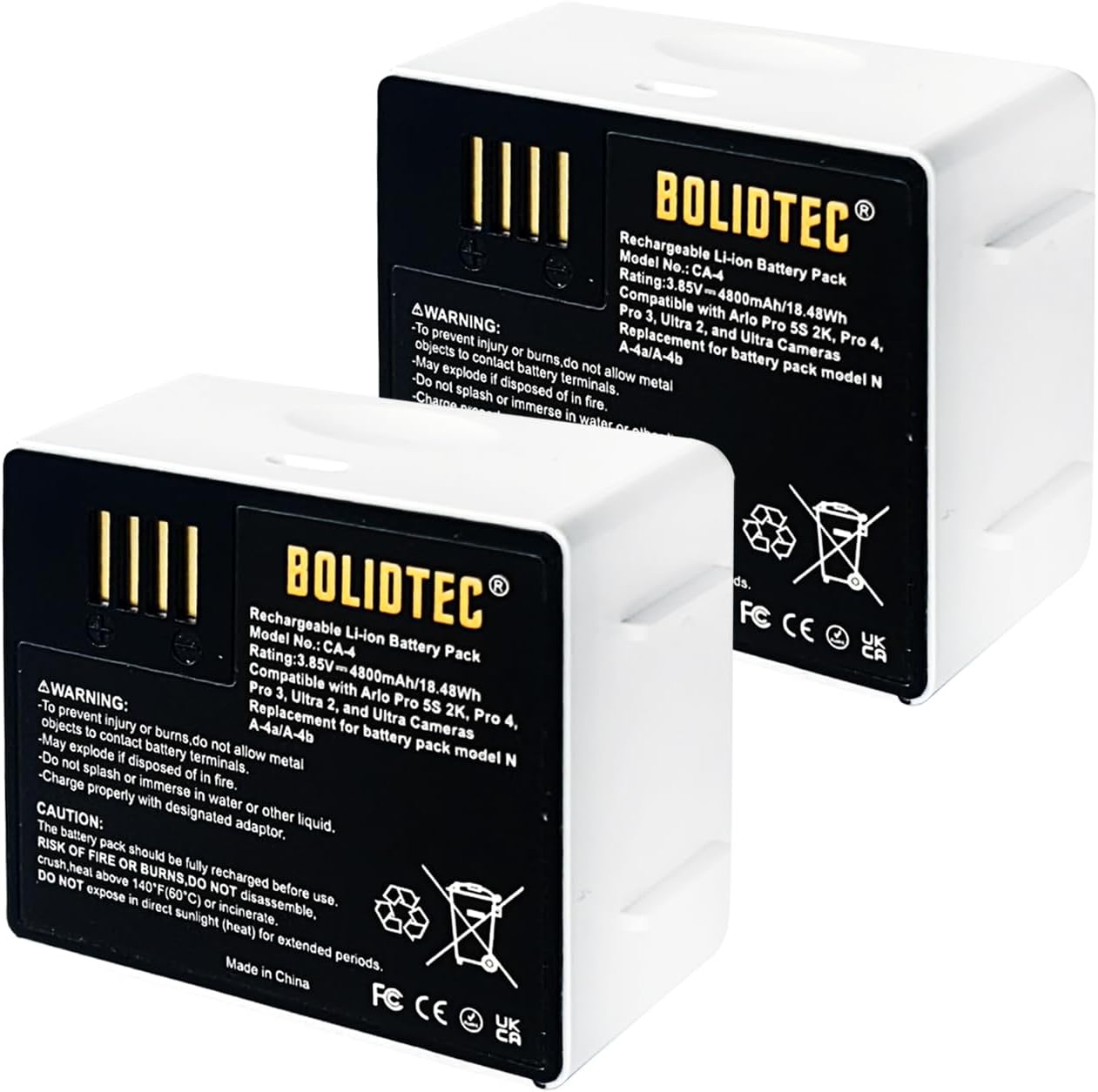 4800mAh Replacement Battery for Arlo Cameras 2 Pack- Compatible with Pro 5S 2K, Pro 4, Pro 3, Ultra 2, and Ultra (Models: VMA5400, VMC4040P)