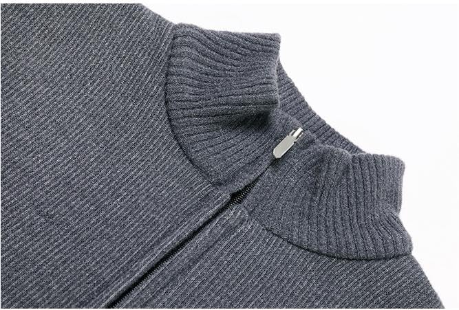 Mens Full Zip Slim Fit Thick Knitted Cardigan Sweater Stand Collar with 2 Front Pockets for Casual Occasions2