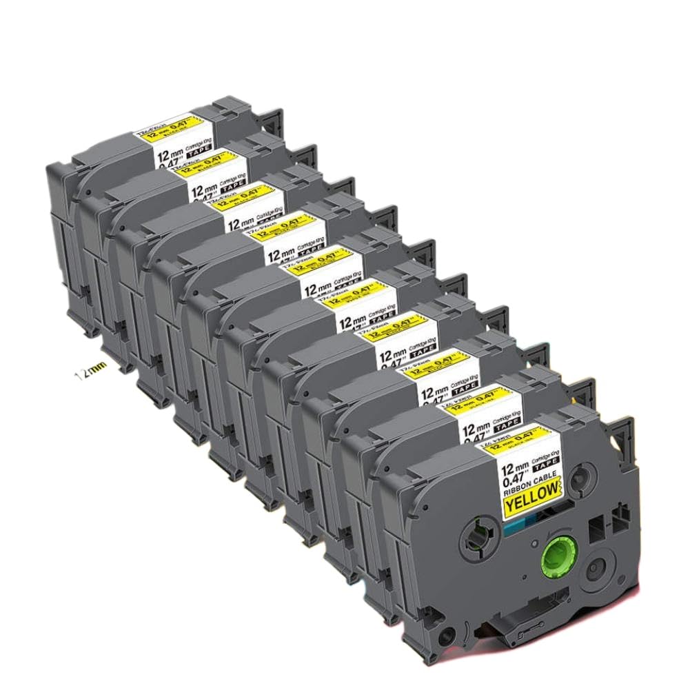 Paquete de 10 cintas amarillas TZ de 12mm TZ FX631 TZFX631, cinta de Cassette de etiquetas de cable de identificación Flexible Compatible con fabricante de etiquetas