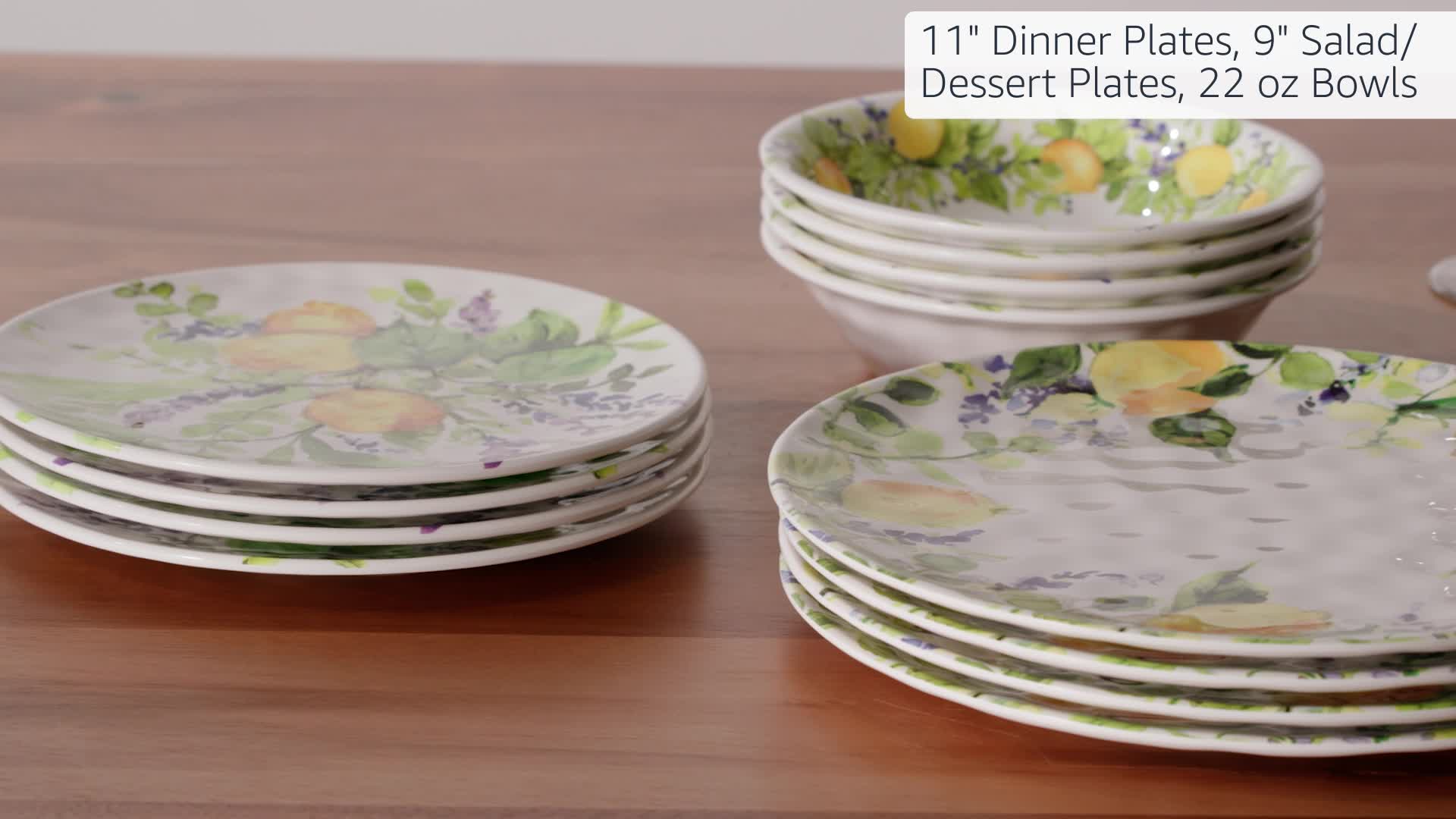 Amazon.com | Lemon Zest 12-Piece Melamine Dinnerware Set, Service