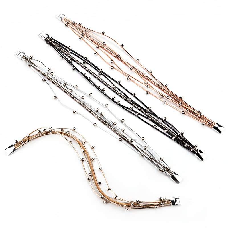 Pulseras de Cuero con Cuentas de Metal, Cadena de Cristal para Mujer, Pulsera Envolvente Multicapa Bohemia para Mujer