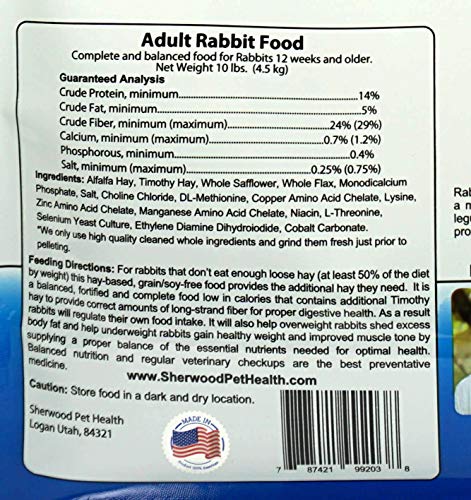 Sherwood Pet Health Rabbit Food-Adult, Timothy/Alfalfa Blend (Grain & Soy-Free) (Vet Used and Recommended) 10 lb. - Thumbnail 4