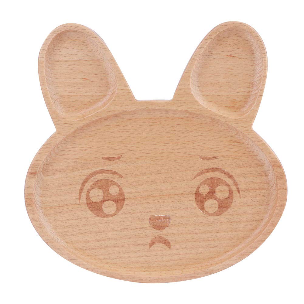 Wooden Food Tray Dish Plate Breakfast Serving Platter Snack Container for Baby Kid Children Tableware Natural Wood Safe Cartoon Rabbit Design 20x20x2cm
