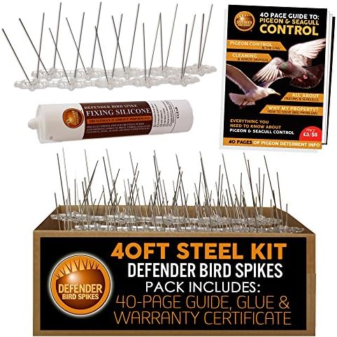 Defender Stainless Steel Bird Spikes Kit | 40 Feet with Glue | Pigeon Control Guide | Various Size Kits