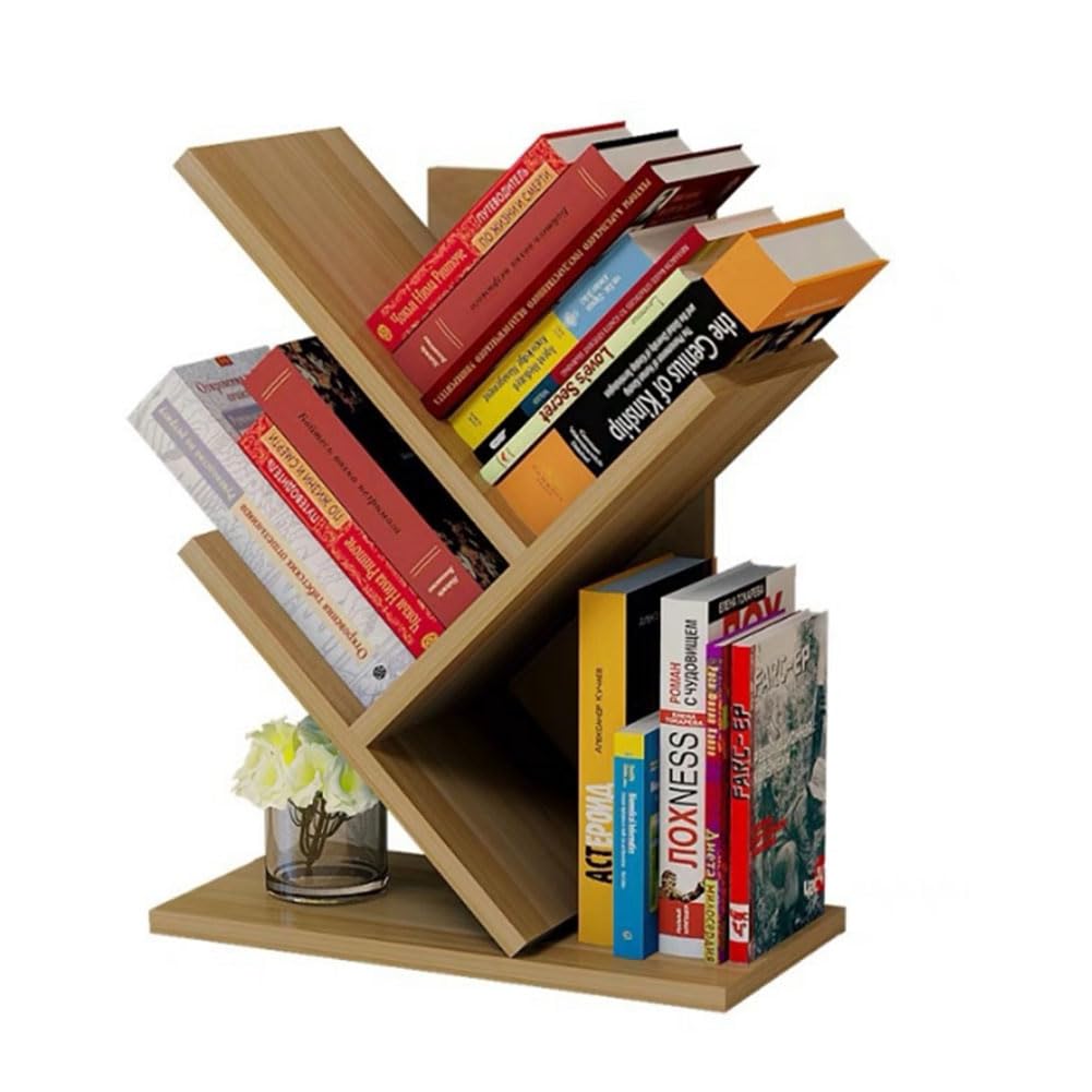 Creativo Sencillo De Madera Estantería Árbol, 3 Niveles Pequeño Estantería De árbol Escritorio Organizador Estante Multifunción Estantería Para Libros Revistas CD Sala De Estar(Color:natural)