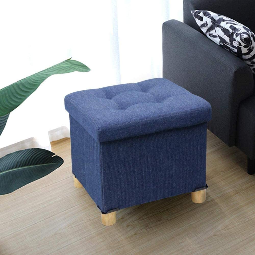 Poggiapiedi Pouf Poggiapiedi Sgabello Pieghevole Contenitore con Coperchio e Contenitore da Giardino con Gambe in Legno Grande Sedia Bassa Quadrata con Coperchio Mobile Multifunzionale, Nero