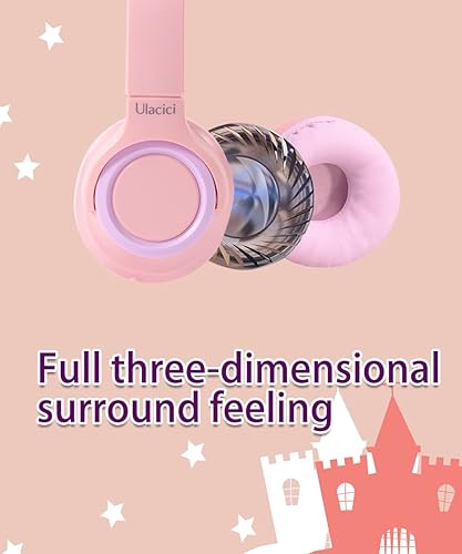 Miniatura 5 de U20 - Auriculares para niños, color rosa, auriculares con cable para niños con control de volumen seguro de 94 dB, diseño plegable, cómodos para