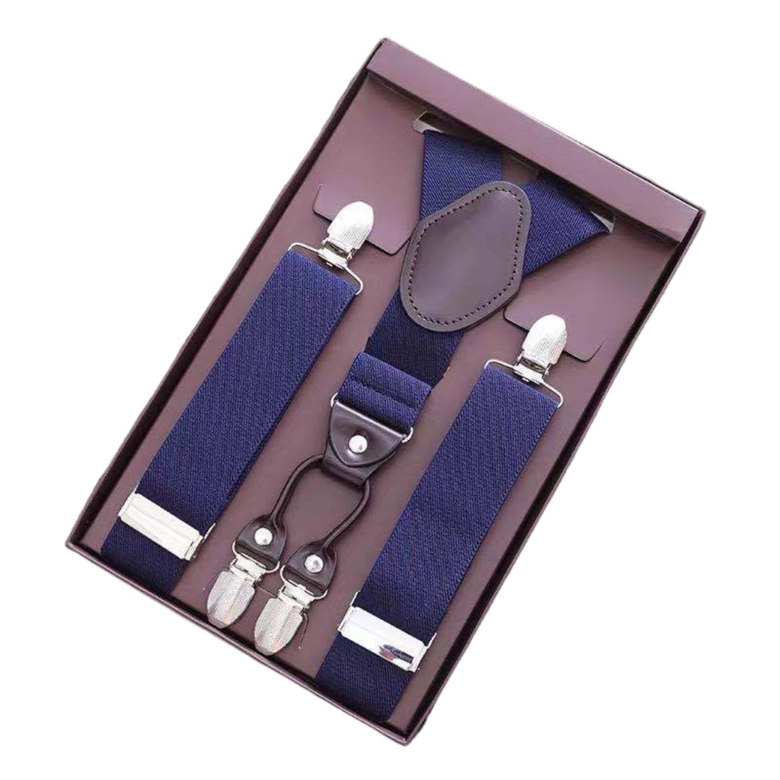 ATORSE Gift Boxed 4-Clip Suspenders Heavy Duty Clips Elastic Pant Suspenders Classic Design Trouser Braces for Men, Formal Events, Weddings, Navy Blue-image-28