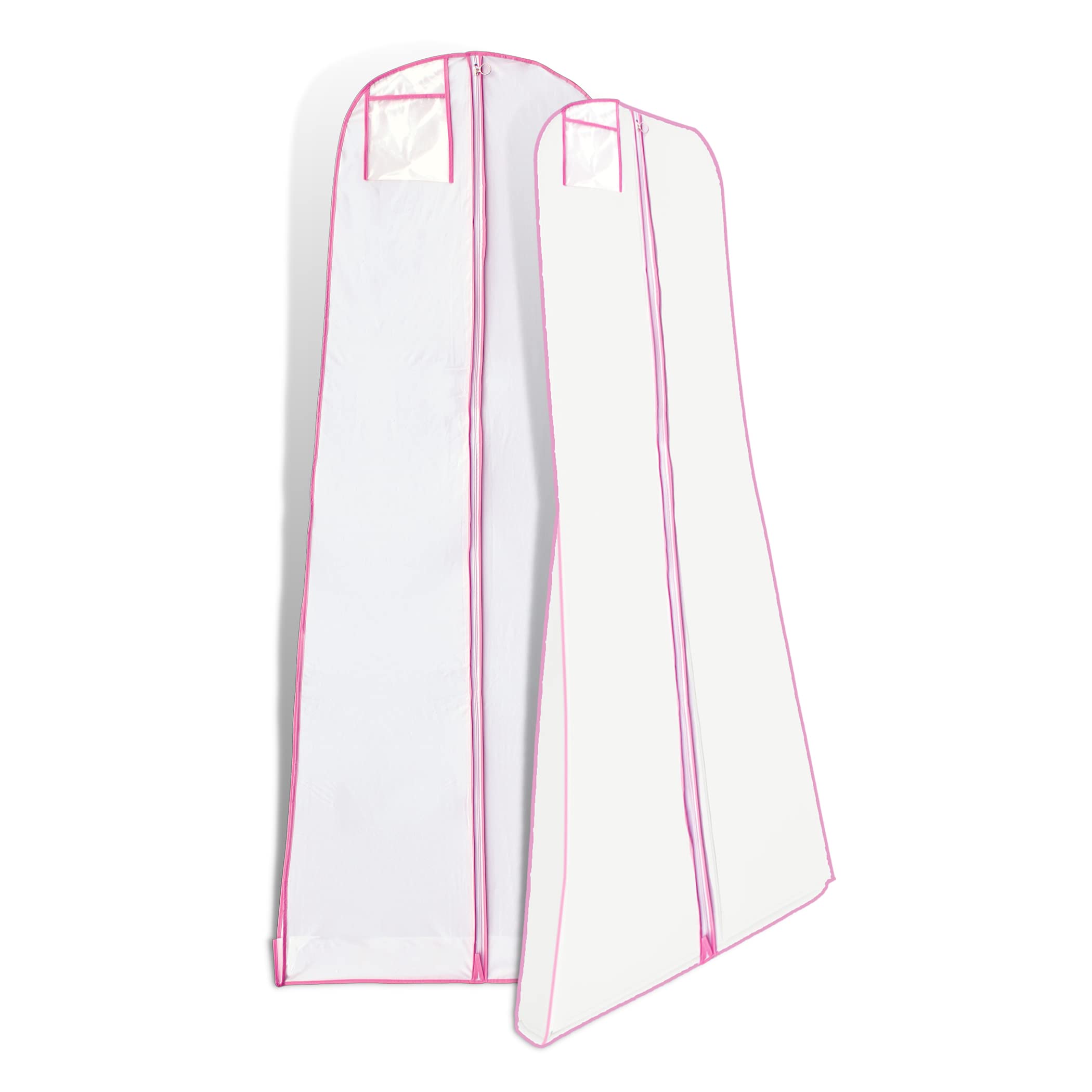 Hoesh International White With Pink Trim Hoesh Uk – 8” Tapered Gusset Showerproof Bridal Wedding Gown Dress Cover Pack Of 10 - Storage Bags For Clothes, Wedding Dress Cover, Clothes Bag, Dress Covers Garment Bags